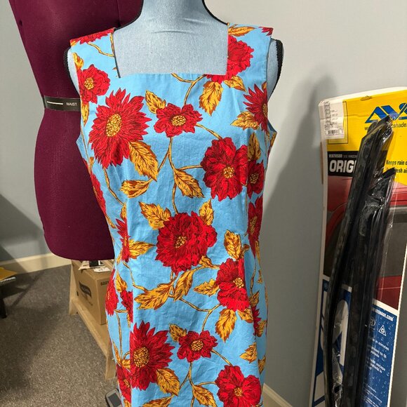 MADISON STUDIO LADIES DRESS SIZE 12P TROPICAL FLOWERS SLEEVELESS PETITE COTTON - Picture 1 of 3